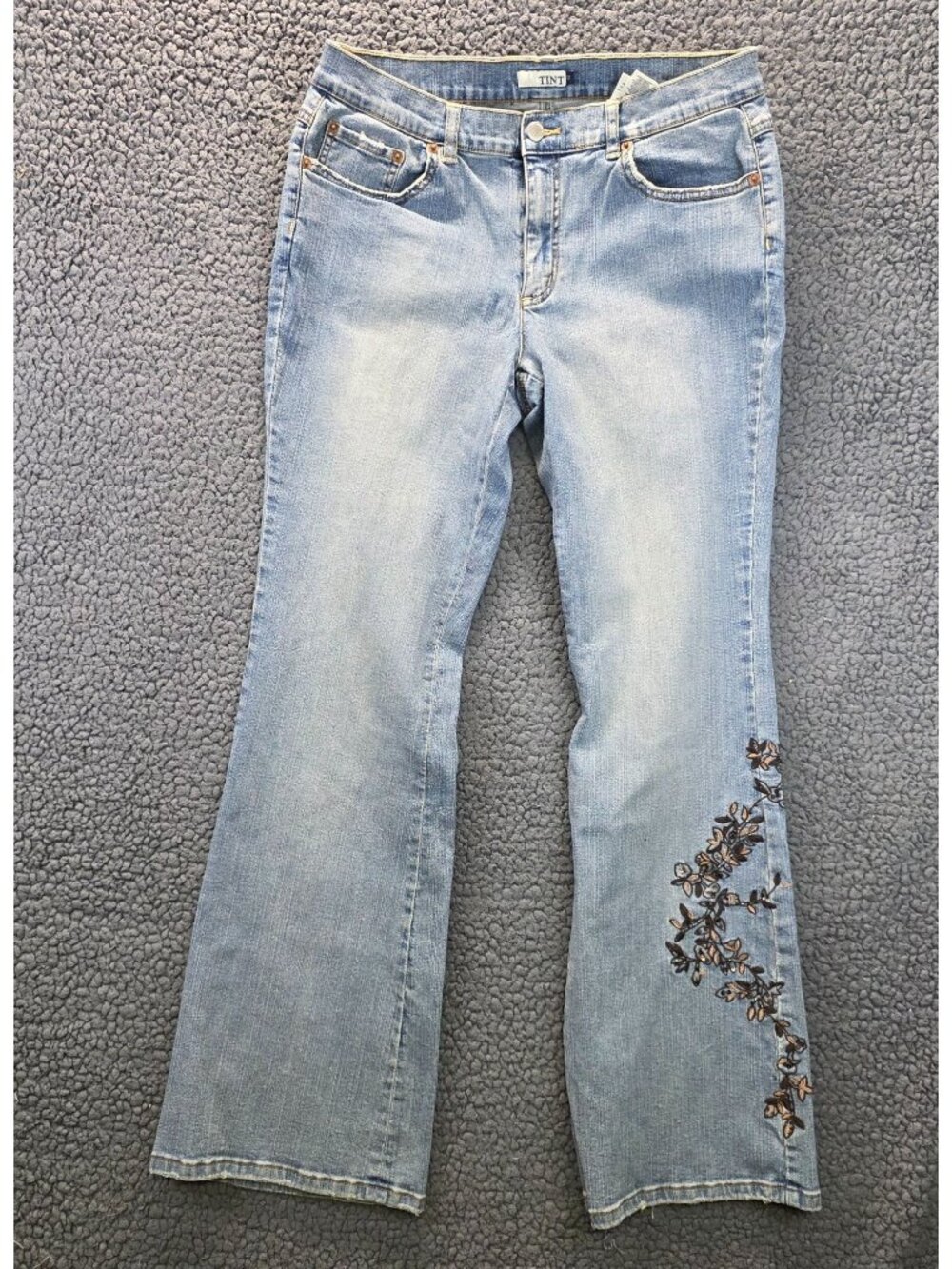Tint Embroidered Flare Jeans 12 Light Wash Mid Rise Boho Festival Indie Retro